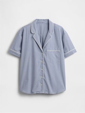 Gap Body Women’s Poplin Pj Shirt - Medium Tall Blue Gingham